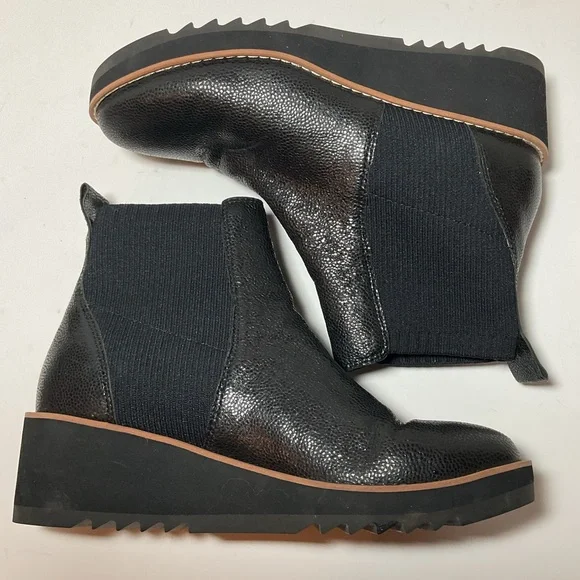Eileen Fisher Lilou Black Leather Wedge Ankle Boots - Picture 6 of 15